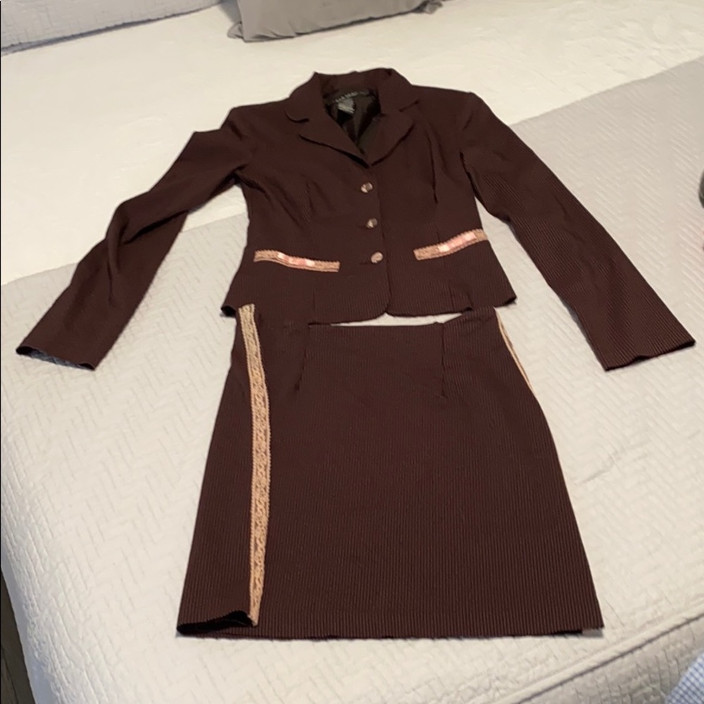 Brown and pink striped suit